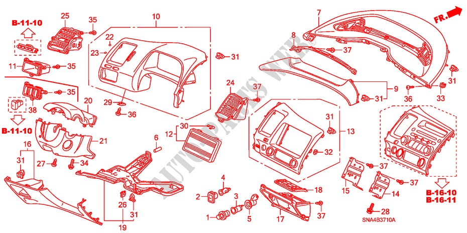 GUARNICAO PAINEL INSTRU.(LADO CONDUTOR) para Honda CIVIC EX 4 portas 5 velocidades manuais 2006