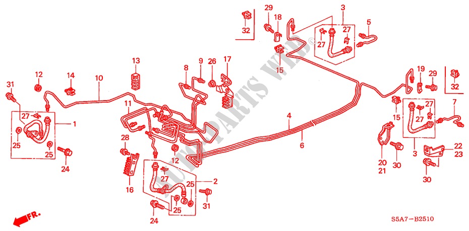 TUBAGENS TRAVAOES(ABS) (LH) (1) para Honda CIVIC 1.6ES 4 portas automática de 4 velocidades 2001