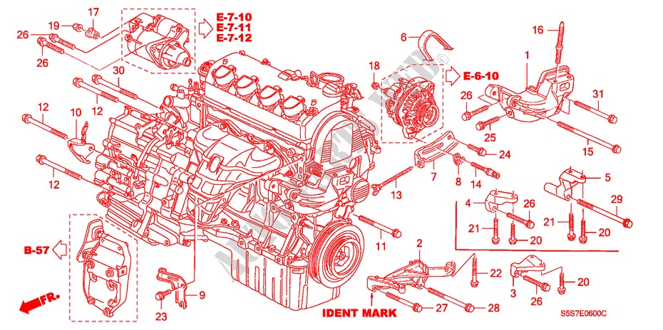 SUPORTE FIXACAO MOTOR (1.4L/1.6L) para Honda CIVIC 1.6SE 3 portas 5 velocidades manuais 2001