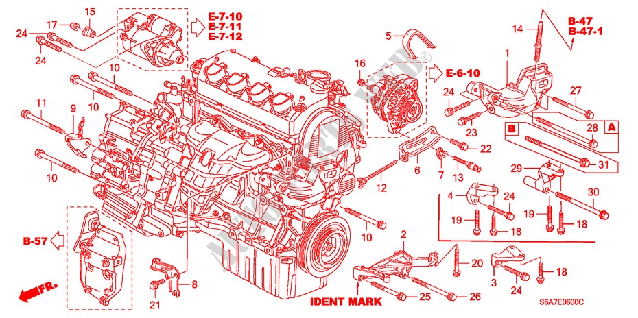 SUPORTE FIXACAO MOTOR (1.4L/1.5L/1.6L/1.7L) para Honda CIVIC 1.6LS 5 portas 5 velocidades manuais 2001