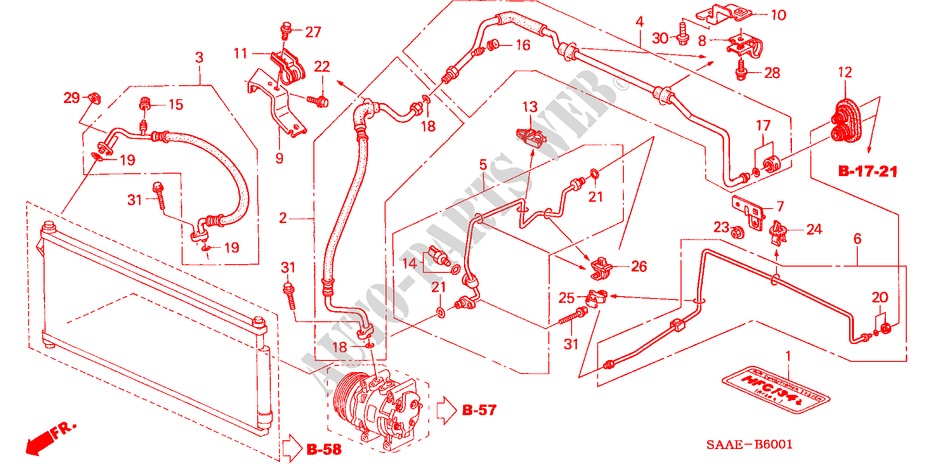 AR CONDICIONADO (MANGUEIRAS/TUBOS)(D.) para Honda JAZZ 1.4 SE 5 portas totalmente automática CVT 2004
