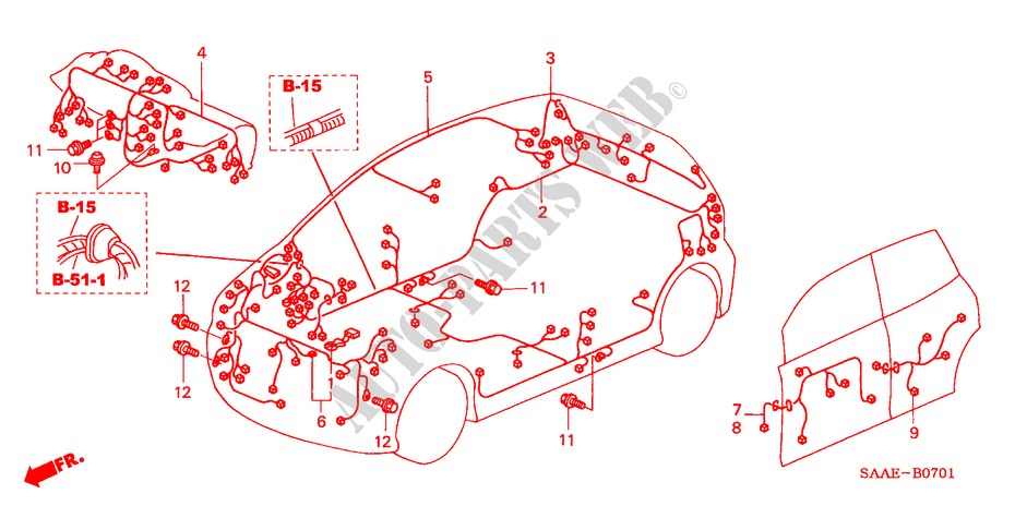 CABLAGEM(D.) para Honda JAZZ 1.4 SE       SPORT 5 portas totalmente automática CVT 2005