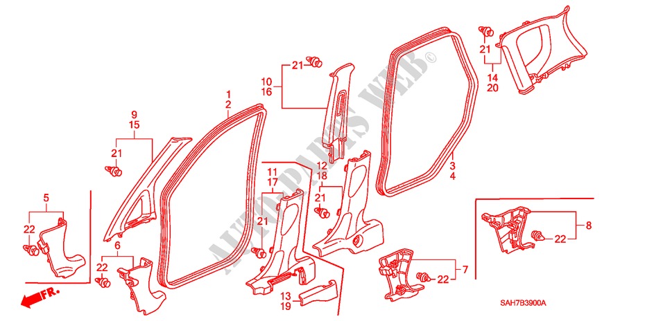 GUARNICAO PILAR para Honda JAZZ 1.2 S 5 portas 5 velocidades manuais 2007