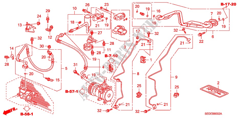 AR CONDICIONADO(MANGUEIRAS/TUBOS) (LH) (DIESEL) para Honda ACCORD TOURER 2.2 SPORT 5 portas 6 velocidades manuais 2006