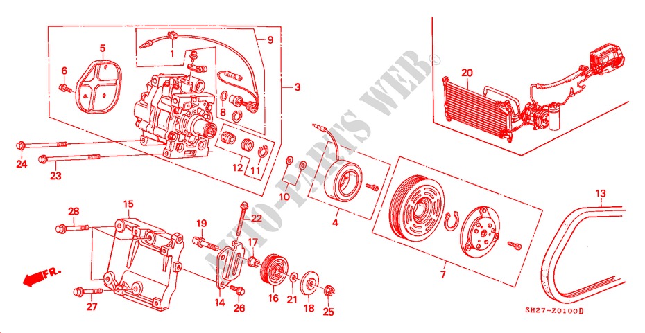 AR CONDICIONADO (COMPRESSOR)(1) para Honda CIVIC CRX 1.6I-16 3 portas 5 velocidades manuais 1989