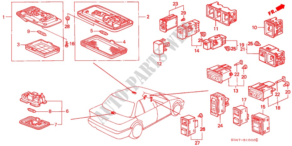 LUZ INTERIOR/INTERRUPTORES para Honda CIVIC GL 4 portas automática de 4 velocidades 1989