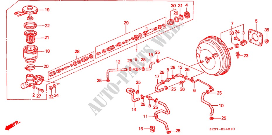 BOMBA PRINCIPAL TRAVOES/ SERVO FREIO(A.L.B.) para Honda CONCERTO 1.6I-16 5 portas automática de 4 velocidades 1993
