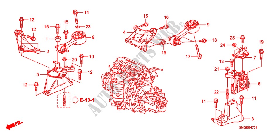APOIOS MOTOR(1.8L)(MT) para Honda CIVIC 1.8 EXECUTIVE 5 portas 6 velocidades manuais 2009
