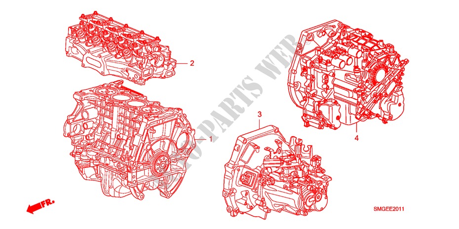 CONJ. MOTOR/CONJ. CAIXA VELOCIDADES(1.8L) para Honda CIVIC 1.8 EXECUTIVE 5 portas 6 velocidades manuais 2009