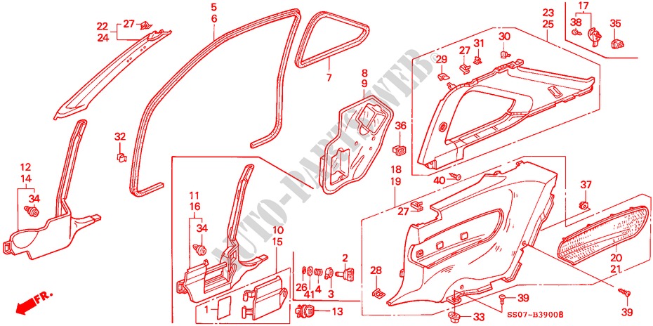 GUARNICAO PILAR/ FORRO LATERAL para Honda PRELUDE 2.0I 2 portas 5 velocidades manuais 1993