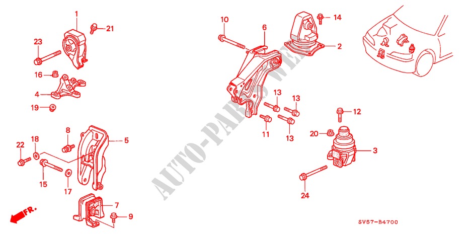APOIOS MOTOR(MT) para Honda ACCORD AERODECK 2.2IES 5 portas 5 velocidades manuais 1994