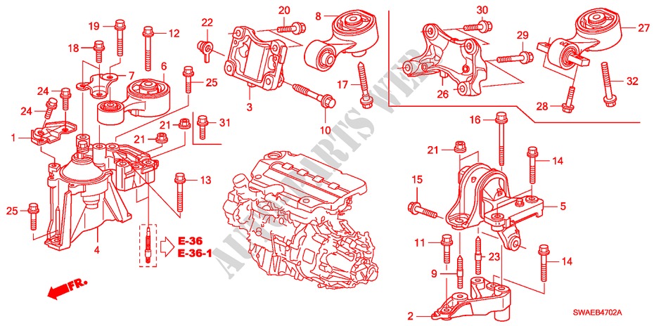 APOIOS MOTOR(DIESEL)(MT) para Honda CR-V DIESEL 2.2 SE 5 portas 6 velocidades manuais 2009