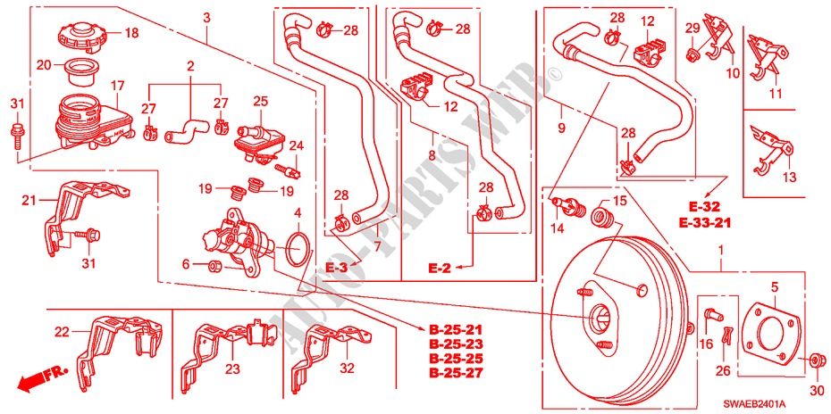 BOMBA PRINCIPAL TRAVOES/SERVO FREIO(D.) para Honda CR-V ES 5 portas 6 velocidades manuais 2010