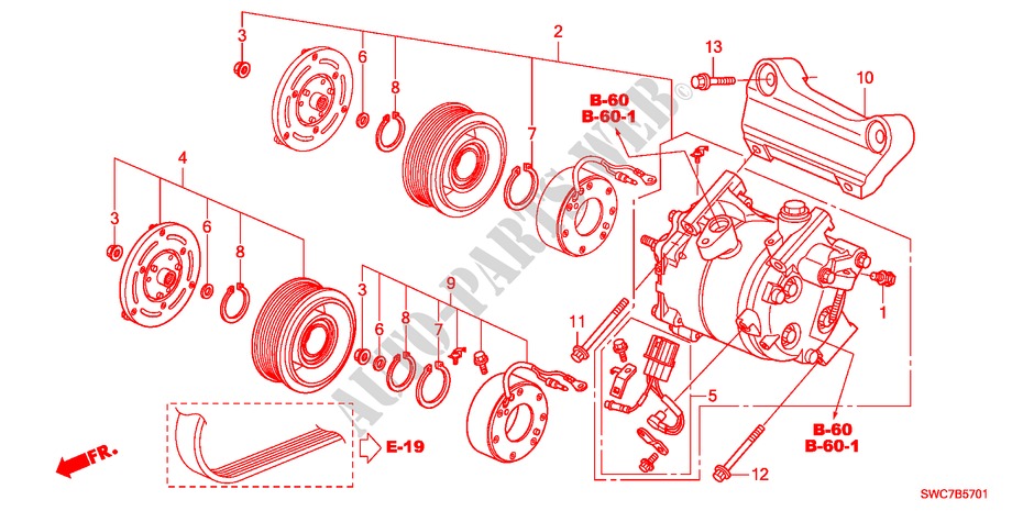 AR CONDICIONADO(COMPRESSOR)(2.4L) para Honda CR-V RV-SI 5 portas automática de 5 velocidades 2011
