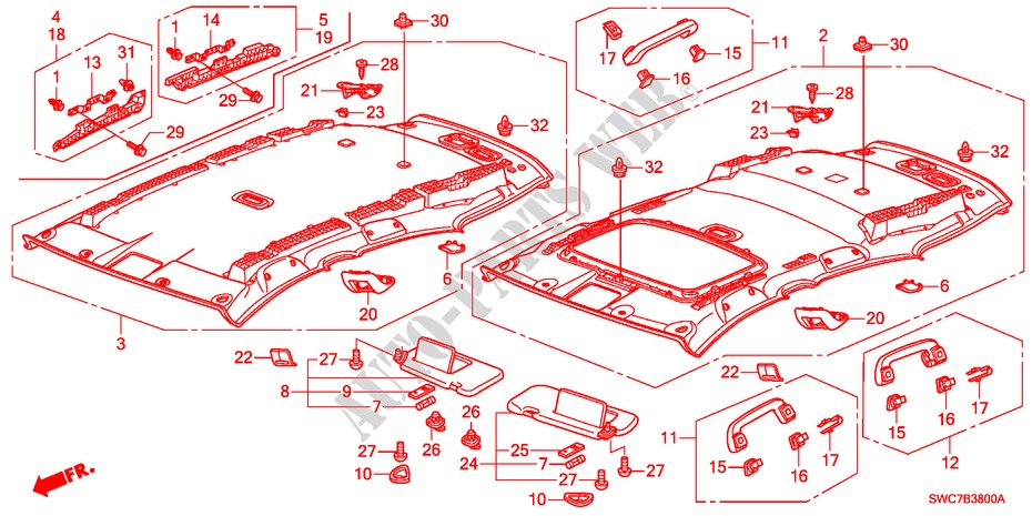 FORRO TECTO(1) para Honda CR-V DIESEL 2.2 SE RUNOUT 5 portas 6 velocidades manuais 2011