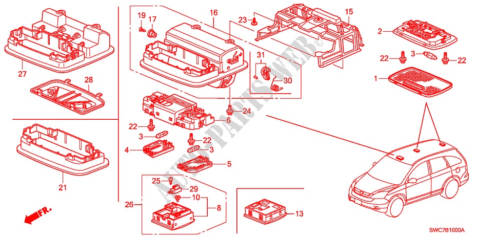 LUZ INTERIOR para Honda CR-V DIESEL 2.2 SE RUNOUT 5 portas 6 velocidades manuais 2011