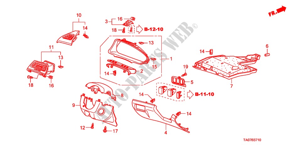 GUARNICAO PAINEL INSTRU.(LADO CONDUTOR) para Honda ACCORD 2.4 EX 4 portas automática de 5 velocidades 2011