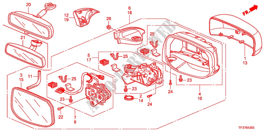 RETROVISOR(CONTROLO REMOTO) para Honda JAZZ 1.2SE 5 portas 5 velocidades manuais 2011