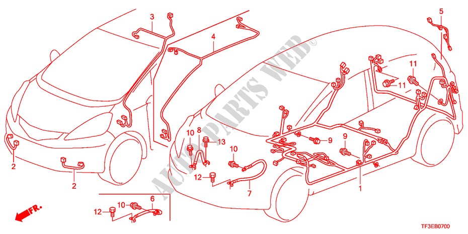 CABLAGEM(1)(LH) para Honda JAZZ 1.4S     TEMP TIRE 5 portas 5 velocidades manuais 2012