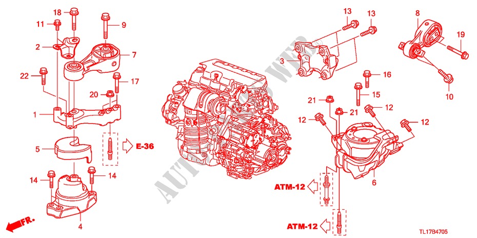 APOIOS MOTOR(DIESEL) (AT) para Honda ACCORD 2.2 ES-GT 4 portas automática de 5 velocidades 2009