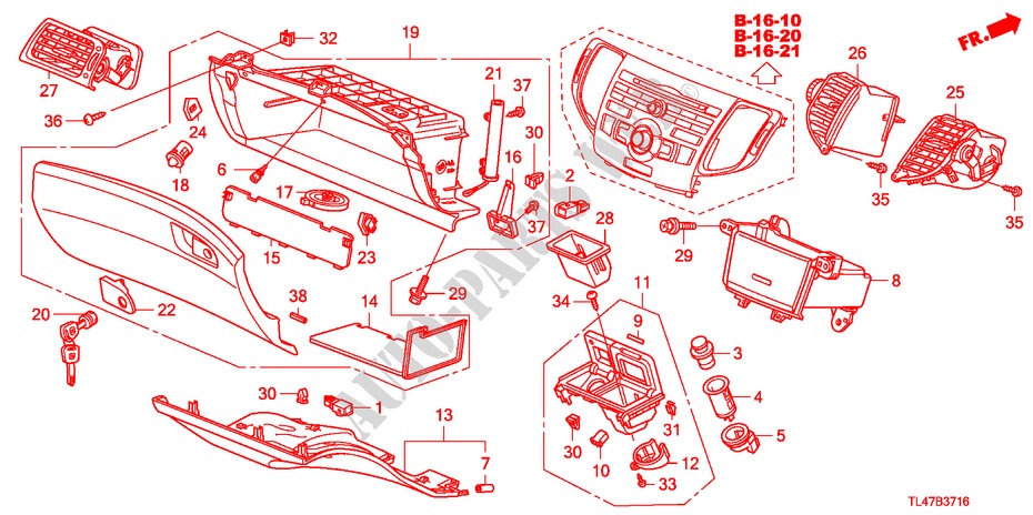 GUARNICAO PAINEL INSTRU.(LADO PASSAGEIRO) (D.) para Honda ACCORD TOURER 2.2 ES 5 portas automática de 5 velocidades 2009