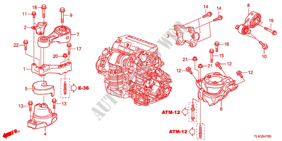 APOIOS MOTOR(DIESEL)(AT) para Honda ACCORD TOURER 2.2 EXECUTIVE 5 portas automática de 5 velocidades 2012