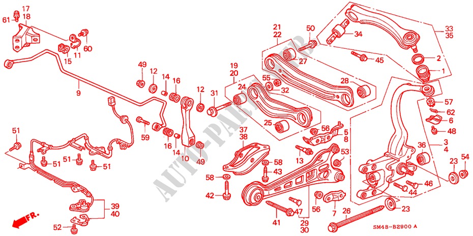 ESTABILIZADOR TRASEIRO/ BRACO INFERIOR TRASEIRO(1) para Honda ACCORD LX 4 portas 5 velocidades manuais 1992