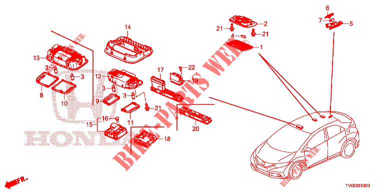 LUZ INTERIOR  para Honda CIVIC DIESEL 1.6 EXECUTIVE 5 portas 6 velocidades manuais 2015