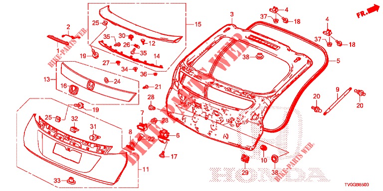 PAINEL PORTA TRASEIRA(2 PORTAS)  para Honda CIVIC DIESEL 1.6 EXECUTIVE 5 portas 6 velocidades manuais 2015