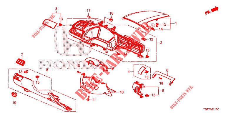 GUARNICAO INSTRUMENTOS (COTE DE CONDUCTEUR) (LH) para Honda CIVIC 1.5 EXCLUSIVE 4 portas totalmente automática CVT 2017