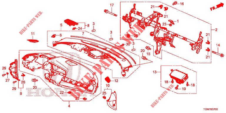SUPERIOR PAINEL INSTR (LH) para Honda CIVIC DIESEL 1.6 MID 5 portas 6 velocidades manuais 2018