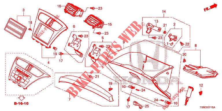 GUARNICAO INSTRUMENTOS (COTE DE PASSAGER) (LH) para Honda CIVIC TOURER DIESEL 1.6 COMFORT 5 portas 6 velocidades manuais 2015