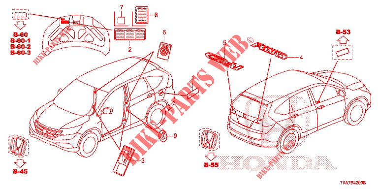 EMBLEMAS/ETIQUETAS CUIDADO  para Honda CR-V 2.0 ELEGANCE L 5 portas automática de 5 velocidades 2014
