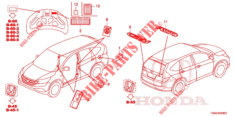EMBLEMAS/ETIQUETAS CUIDADO  para Honda CR-V 2.0 ELEGANCE 5 portas automática de 5 velocidades 2015
