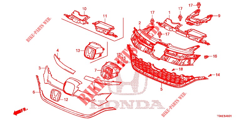 GRELHA FRENTE/MOLDURA (2) para Honda CR-V 2.0 ELEGANCE 5 portas automática de 5 velocidades 2015