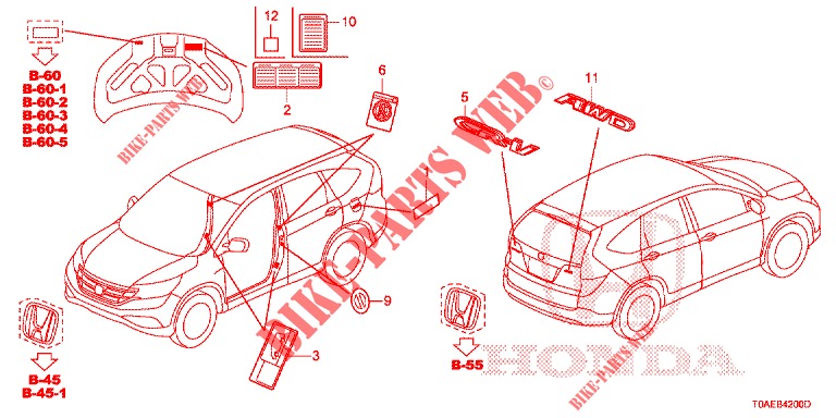 EMBLEMAS/ETIQUETAS CUIDADO  para Honda CR-V 2.0 EXCLUSIVE NAVI 5 portas automática de 5 velocidades 2015