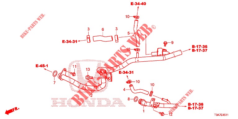 TUBO FLEXIVEL LAVA/CONDUTA (DIESEL) (1.6L) para Honda CR-V DIESEL 1.6 COMFORT 5 portas 6 velocidades manuais 2014