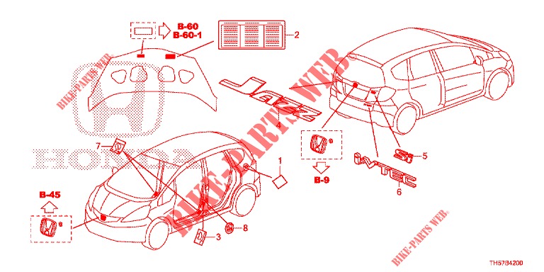 EMBLEMA/ETIQUETA CUIDADO  para Honda JAZZ 1.4 ESL 5 portas totalmente automática CVT 2012