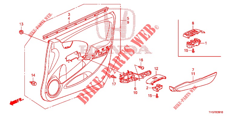 FORRO PORTA FRENTE (LH) para Honda JAZZ 1.4 ESL 5 portas totalmente automática CVT 2012