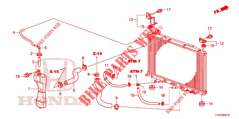 TUBO FLEXIVEL RADIADOR/DEPOSITO RESERVA  para Honda JAZZ 1.4 LUXURY ESH 5 portas totalmente automática CVT 2013