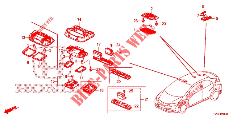 LUZ INTERIOR  para Honda CIVIC 1.4 S 5 portas 6 velocidades manuais 2014