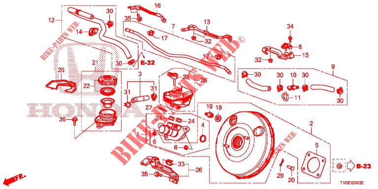 BOMBA PRINCIPAL TRAVOES/SERVO FREIO (DIESEL) (LH) para Honda CIVIC DIESEL 1.6 EXECUTIVE 5 portas 6 velocidades manuais 2014
