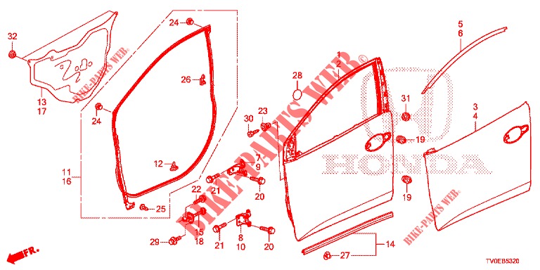 PAINEIS PORTAS FRENTE(2 PORTAS)  para Honda CIVIC DIESEL 1.6 EXECUTIVE 5 portas 6 velocidades manuais 2014