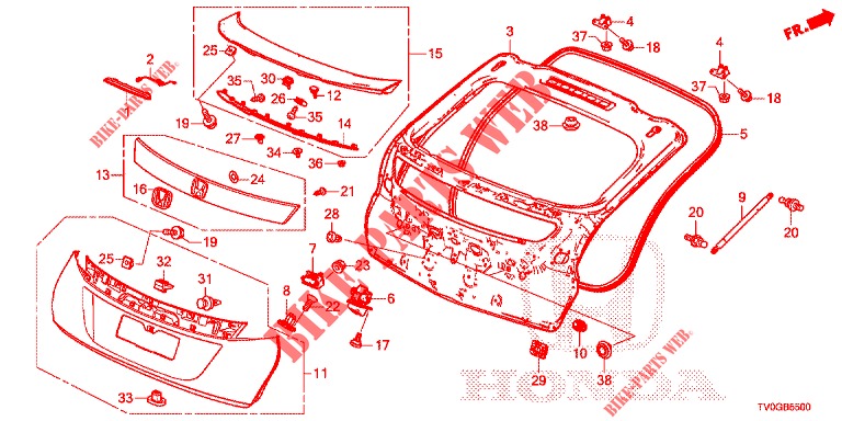 PAINEL PORTA TRASEIRA(2 PORTAS)  para Honda CIVIC DIESEL 1.6 COMFORT 5 portas 6 velocidades manuais 2015