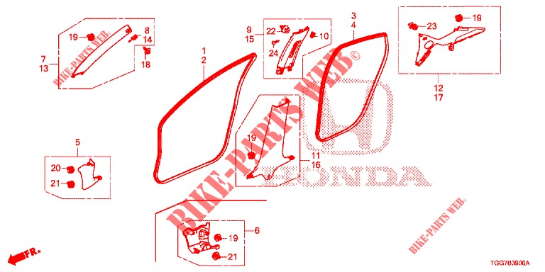 GUARNICAO PILAR (LH) para Honda CIVIC 1.5 SPORT NAVI 5 portas 6 velocidades manuais 2018