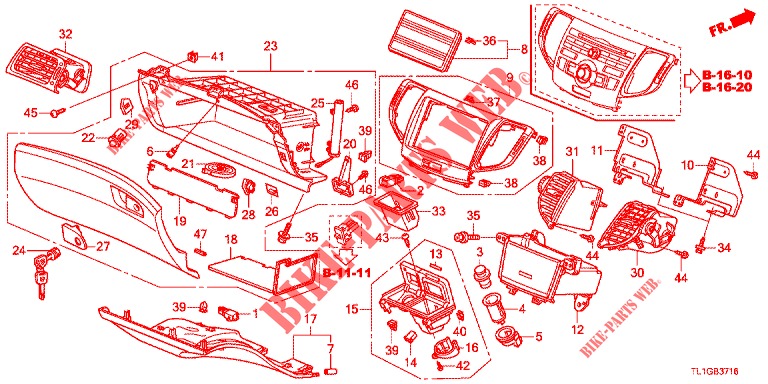GUARNICAO INSTRUMENTOS (COTE DE PASSAGER) (RH) para Honda ACCORD 2.0 EX 4 portas automática de 5 velocidades 2013