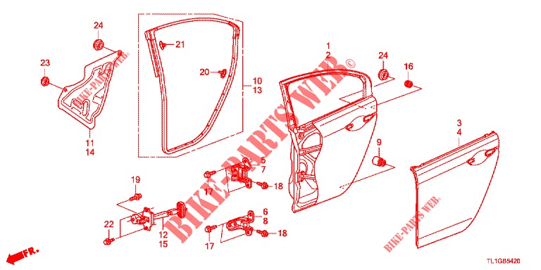 PAINEIS PORTA TRASEIRAS(4 PORTAS)  para Honda ACCORD 2.0 EX 4 portas automática de 5 velocidades 2013
