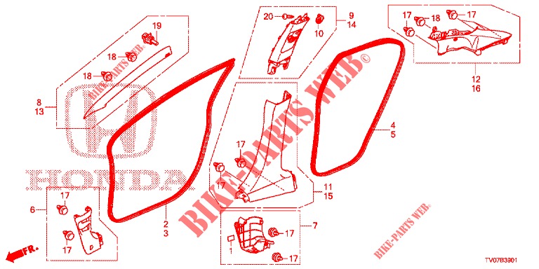 GUARNICAO PILAR (RH) para Honda CIVIC DIESEL 1.6 S 5 portas 6 velocidades manuais 2013