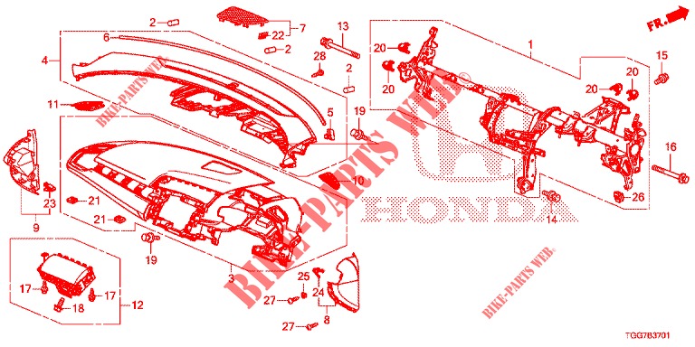 SUPERIOR PAINEL INSTR (RH) para Honda CIVIC 1.0 EXGT 5 portas 6 velocidades manuais 2017