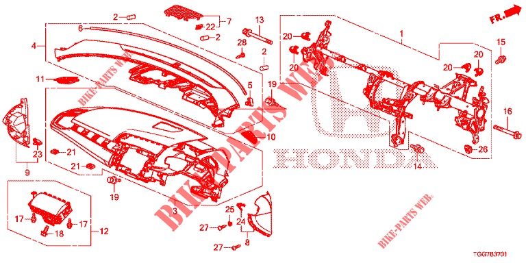 SUPERIOR PAINEL INSTR (RH) para Honda CIVIC 1.0 MID 5 portas 6 velocidades manuais 2018